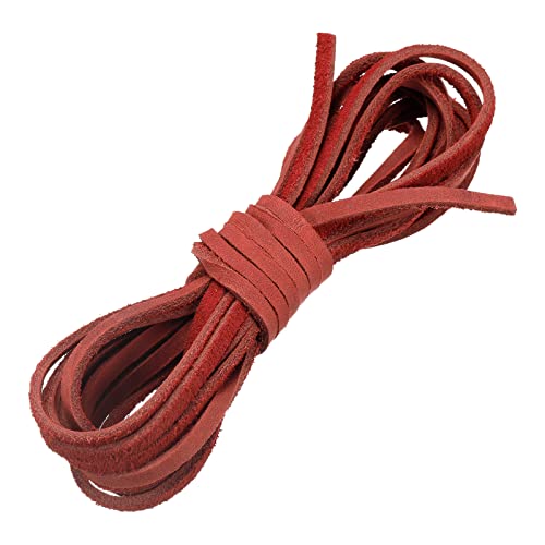 sourcing map Lederband, 4,37 Yards, 4 mm, Flacher Flechtschnurstreifen für Geldbörse, Handtasche, Schnürsenkel, Basteln, Armbandherstellung, Leuchtend rot von sourcing map