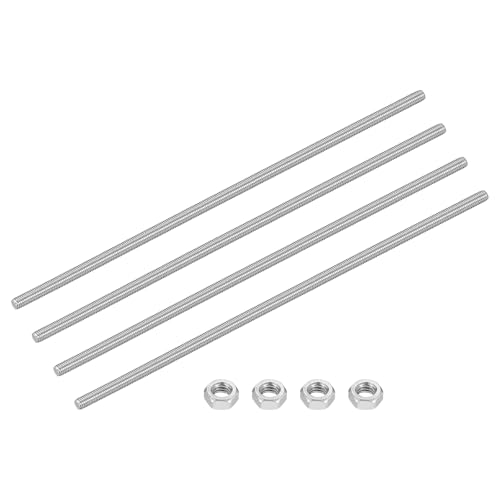 sourcing map M5-0,8 x 250 mm Vollgewindestangen, Gewindestangen mit Muttern, 304 Edelstahl, lange Gewindeschrauben, Hardware für U-Bolzen, Anker, Klemmen, Aufhänger, Silber, 4 Stück von sourcing map