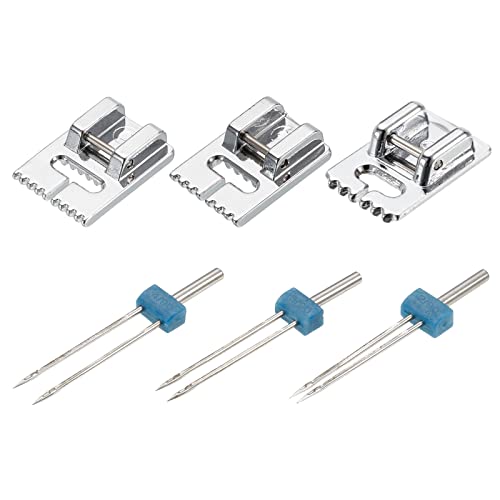 sourcing map Nähen Machine Doppelnadel Doppelte Dehnung mit 3Stk Rille Pintuck Nähfuß für Haushalt Nähen Machine 1 Set(Packung mit 6) von sourcing map