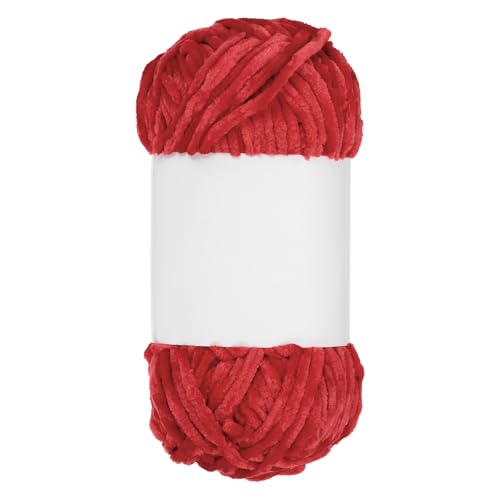 sourcing map Samt-Chenille-Garn, sperriges, flauschiges, grobes Garn zum Häkeln, weiche Chenille-Decke zum Handstricken, Häkeln (Rot, 80 m) von sourcing map