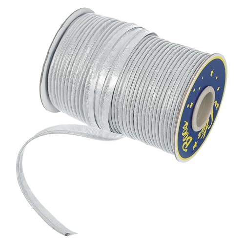 sourcing map Schrägband aus Polyester, Satin, 1,1 cm, doppelt gefaltete Paspelierung, Schrägband zum Nähen, Trimmen, Basteln, 45,7 m, Silber von sourcing map