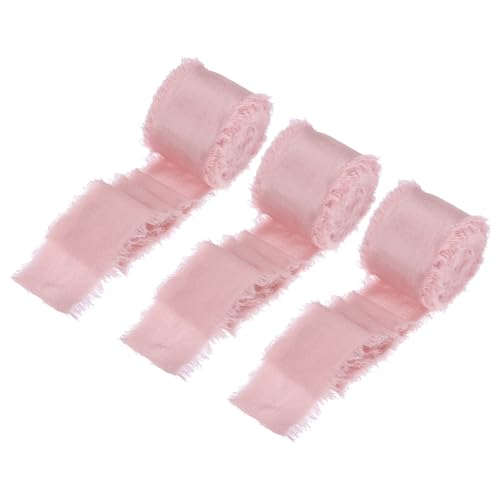 sourcing map Seidensatinband, 3 Rollen, 3,8 cm, 9,1 m, Chiffonband, Stoffband, handgefertigtes Blumenband für Geschenkverpackungen, Basteln, Blumenstrauß, mattes Rosa von sourcing map