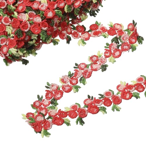 sourcing map Spitzenband mit roter Blume, 2,3 cm x 4,5 m, Polyester, bestickt, Häkelspitze, Stoff zum Nähen, Hochzeitsdekorationen, Stirnbänder, Basteln von sourcing map