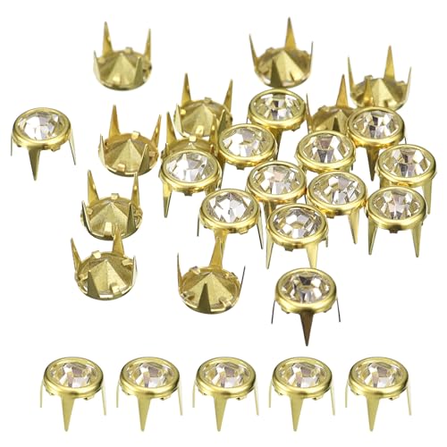 sourcing map Strass-Nieten, 7 mm, Strasssteine, Nagelkopf, Nieten, Metallspikes für Heimwerker, Lederhandwerk, Geldbörse, Kleidung, goldener Rahmen + weißer Stein, 100 Stück von sourcing map