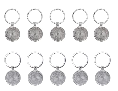 SOWAKA 10 Sets Schlüsselanhänger-Tablett mit Cabochon, rund, 2,5 cm Schlüsselringe für DIY-Foto-Schmuckherstellung, Kamee-Lünetten-Set (flach und spiralförmig) von sowaka