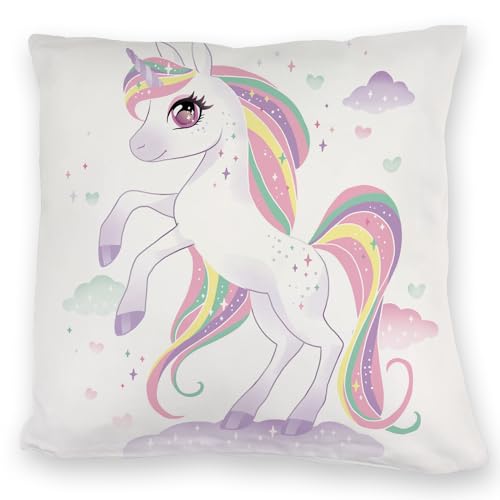 Einhorn Kuschelkissen mit Wolkenhintergrund EIN magisches DekoKuschelkissen für das Kinderzimmer Kindergeburtstag Zauber Magie Märchen Sprüche Glitzer Pferd Mädchen niedlich von speecheese