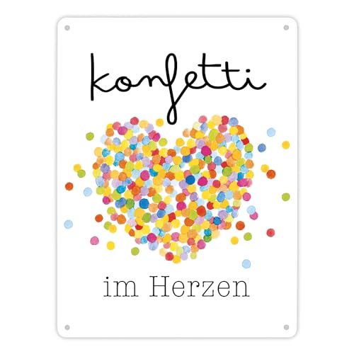 Konfetti im Herzen Karneval Geschenk Metallschild XL in 21x28 cm Fasching Herz Bunte Kostüm-Deko Fasching Fasnet Verkleidung Motivation von speecheese