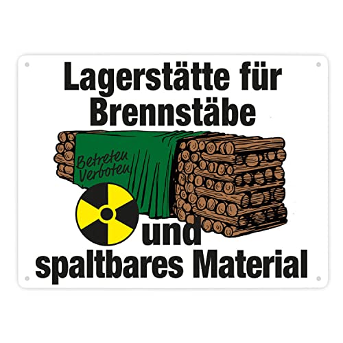 Lagerstätte für Brennstäbe - Brennholzlager Metallschild XXL in 28x38 cm in Weiß für Menschen die Holz für den eigenen Ofen lagern und Witze über AKW lustig finden Atomkraftlager Endlager von speecheese