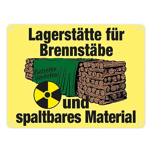 Lagerstätte für Brennstäbe - Brennholzlager Metallschild in 15x20 cm in Gelb für Menschen die Holz für den eigenen Ofen lagern und Witze über AKW lustig finden Atomkraftlager von speecheese