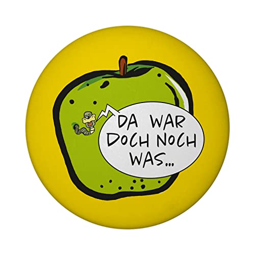 Wurm im Apfel Notizzettel Magnet rund mit gelbem Hintergrund als nützliches Gadget am Kühlschrank, um Notizzettel oder to-Do Listen zu befestigen und Nichts mehr zu vergessen von speecheese