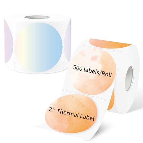 Starboling Thermo-Etiketten, rund, Thermodrucker-Aufkleber, selbstklebend, rund, Thermo-Aufkleber für DIY-Logo-Design, Namensschild, 1000 Etiketten/2 Rollen (Orange + Farbverlauf) von starboling