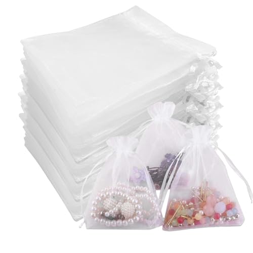 starfa lab 100 Stück 10 x 12 cm Organzasäckchen, Säckchen zum Befüllen, Schmuckbeutel Organzabeutel mit Kordelzug, für Geschenkbeutel Säckli Party Hochzeit-Säckchen Festival (Weiß, 10x12cm) von starfa lab