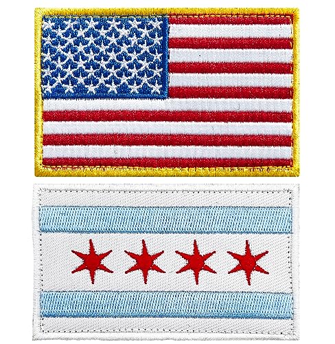 stidsds Aufnäher mit amerikanischer Flagge von Chicago, bestickt, US, Chicago, Flaggen, Militär, taktischer Aufnäher für Kleidung, Hut, Rucksäcke, Stolz, Dekorationen, 2 Stück von stidsds