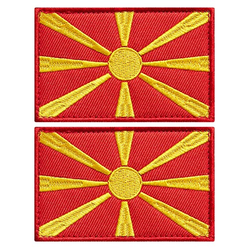 stidsds 2 Stück Mazedonien Flagge Patch Mazedonien Flaggen Bestickte Patches Mazedonische Flaggen Militär Taktische Patch für Kleidung Hut Rucksäcke Pride Dekorationen von stidsds