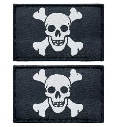 stidsds 2 Stück Piraten Jolly Roger Flagge Patch Piratenflaggen bestickte Patches Piraten Jolly Roger Flaggen Militärische taktische Klettverschluss-Aufnäher, Dekorationen von stidsds