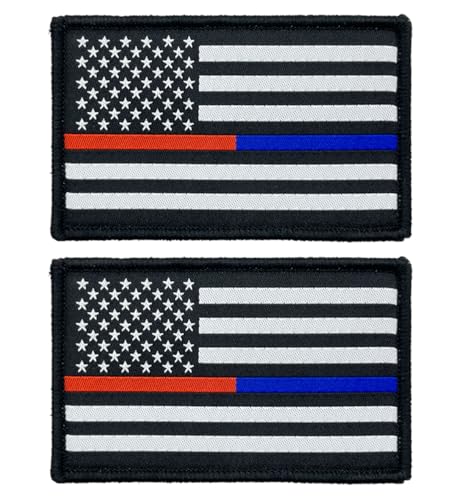 stidsds 2 Stück USA dünne blaue Linie und dünne rote Linie Flagge Patch Polizei Feuerwehrmann Flaggen bestickte Patches Militärflaggen taktischer Klettverschluss Patch Dekorationen von stidsds