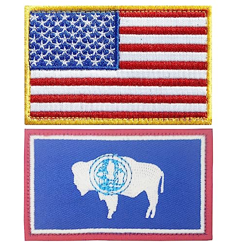 stidsds 2 Stück amerikanische US-Wyoming-Flagge, Aufnäher, US-Wyoming-Flaggen, bestickte Aufnäher, USA-Flaggen, Militär-Aufnäher, taktischer Aufnäher für Kleidung, Hut, Rucksäcke, Stolz-Dekorationen von stidsds