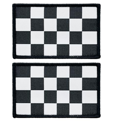 stidsds 2 Stück schwarz und weiß karierte Rennflaggen-Patch, karierte Rennflaggen, bestickte Aufnäher, schwarz-weiße Flaggen, militärische taktische Klettverschluss-Aufnäher, Dekorationen von stidsds