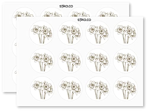 stika.co 24, 72, 240 skizzierte Narzissen-Aufkleber, Papier-Etiketten, Bastelaufkleber (72) von stika.co