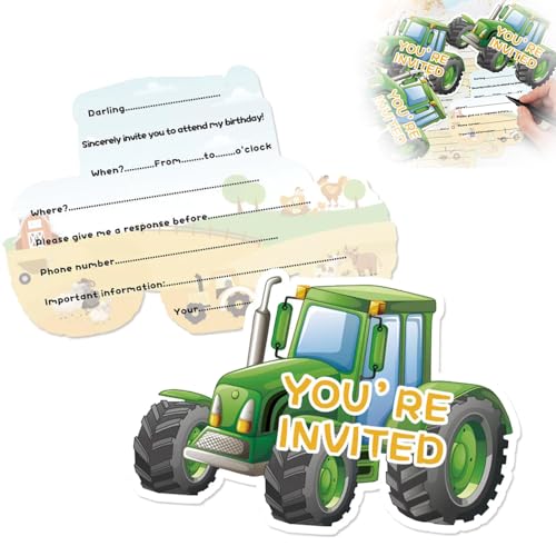 stillwen Einladung Kindergeburtstag Traktor,12 Stück Traktor Einladungskarten Kindergeburtstag,Einladungskarten Geburtstag Junge Traktor,Für Geburtstag,Partyeinladungen von stillwen