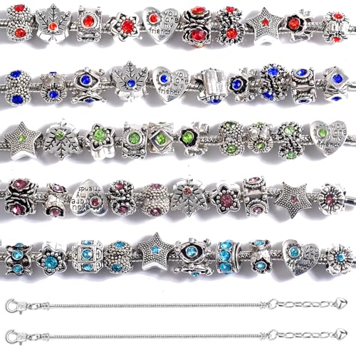 50 Stück Metall-Abstandshalter für Schmuckherstellung, Silber-Fundstücke für Armbänder, Emaille, großes Loch, gemischter Stil (50 Stück Strasssteine mit großem Loch) von stino