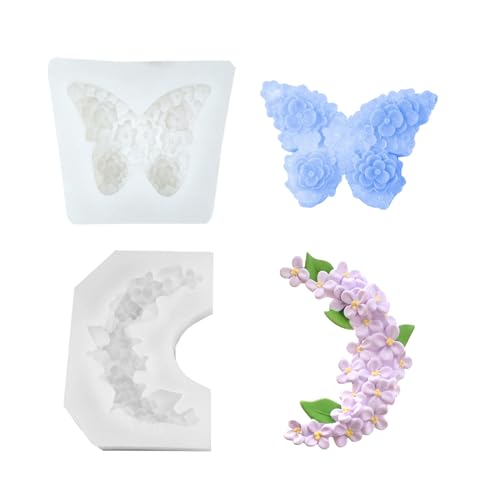 2 Stück 3D Silikonformen Kerzenform，Silikonformen Gießformen 3D Schmetterling Gipsformen zum Gießen，Formen Handgemachte，Rosen und schmetterling und mond von streeHerjjkeA1