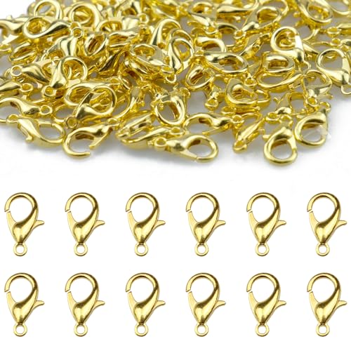 suaywo 100 Stück Gold Karabinerverschluss Schmuck Set 12x7mm Karabiner Verschluss Gold Und Biegeringe Offene Verschlüsse für Ketten Schmuckverschlüsse für Schmuckherstellung, Halskette, Ohrring von suaywo