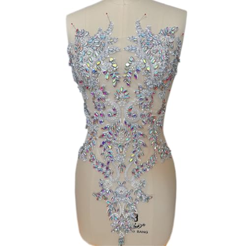 Handgefertigte Mieder-Strass-Applikation, Nähen, Glasperlen, Steine, Kristallbesatz, Spitzenaufnäher für Kleid, Kleidung, Accessoires, 34 x 63 cm (AB-Farbe) von succi shan