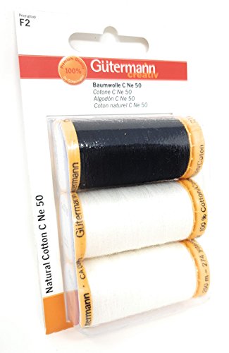 Gütermann Creativ Baumwolle Nähgarn Obergarn Set 3x250 Meter C NE 50 1 Rolle Schwarz 2 Rollen Weiß von sufe