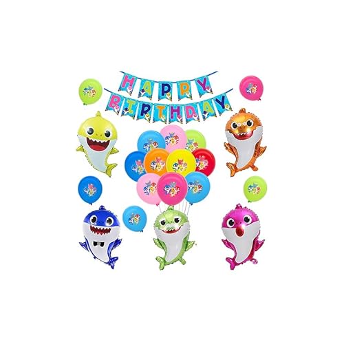 SMLH smileh Geburtstag Dekoration Baby Shark Luftballons Baby Hai Alles Gute zum Geburtstag Girlande Kindergeburtstag Folienballons für Kinder Hai Thema Geburtstagsfeier Deko von sufe