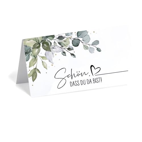 50 Stück Tischkarten Hochzeit Tischkarten Geburtstag Schön dass du da bist mit Herz 85x55 mm Tischdeko Namensschilder Platzkarten für Hochzeit Geburtstag Konfirmation Kommunion Taufe (hui) von sukinum