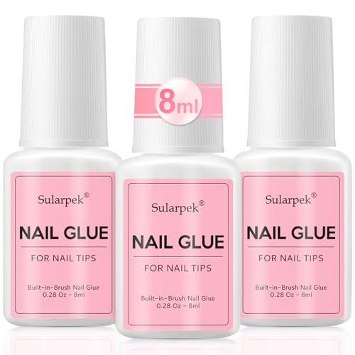 Sularpek 3 * 8g Nagelkleber Für Kunstnägel, Nail Glue, Nagelkleber für Tips, Extra Stark Tipkleber, Nagel Kleber Gel Nägel mit Pinsel, für Kunstnägel, Falsche, Naturnägel, Strasssteine von sularpek