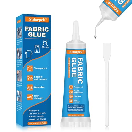 Sularpek 60 ML Textilkleber, Transparenter Stoffkleber, Waschmaschinenfest Permanenter Kleber für Stoffe, Textilkleber Extra Stark für Alle Stoffe, Baumwolle, Denim, Flanell, Polyester Sularpek 60 ML Textilkleber, Transparenter Stoffkleber, Waschmaschinenfest Permanenter Kleber für Stoffe, Textilkleber Extra Stark für Alle Stoffe, Baumwolle, Denim, Flanell, Polyester von sularpek