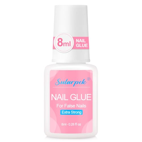 Sularpek 8ml Nagelkleber, Nagelkleber Für Kunstnägel Extra Stark, Extra Stark Tipkleber, Kleber für Press on Nageltips, Nagel Kleber Gel Nägel mit Pinsel, für Falsche Acrylnägel, Naturnägel von sularpek