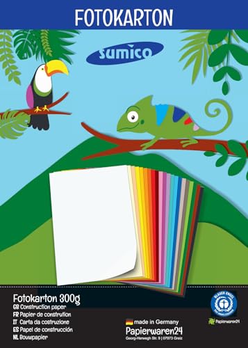 Sumico Fotokarton - 300g/m² - DIN A4-50 Bogen - - für Kindergärten und Schulen - zum Basteln, Gestalten und Designen (10 Farben Mix) von sumico