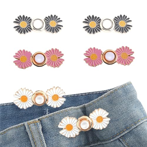 6 Stück Hosenknöpfen Versteller, Knöpfe Hosen Enger Machen,Hosenpin Hosenbund Enger Machen,Hosenpin Kein Nähen Jeansknöpfe Für Lockere Jeans, Daisy Blumenhosen, Bundknöpfe von sundrerfect