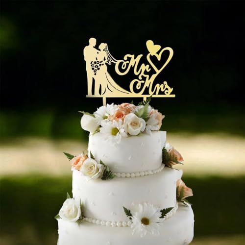 Acryl Cake Topper Hochzeit Mr & Mrs,Cake Topper Hochzeit,Tortendeko Hochzeit,Tortenstecker Hochzeit,Personalisierte Dekoration Für Hochzeitstorten Und Partys（gold） von sundrerfect