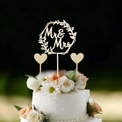 Hochzeitstorte Deko Holz "Mr und Mrs" Tortenstecker + 2 beschreibbare Herz Topper - Personalisiertes Kuchendekoration für Hochzeiten, Verlobungen und mehr von sundrerfect