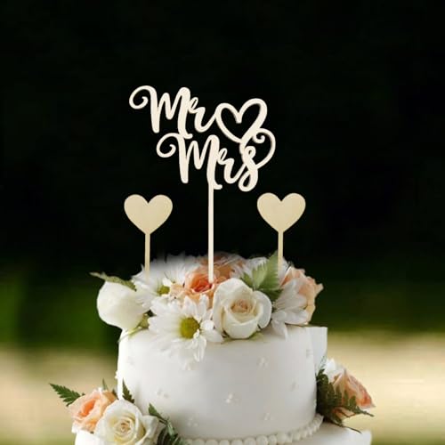 Holz Cake Topper Hochzeit mit Mr & Mrs Torten Deko, Tortenstecker für Jubiläum, Verlobung und Hochzeit,Tortenstecker für Hochzeit Jubiläum Verlobung Antrag von sundrerfect