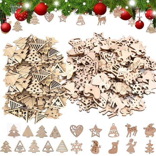 sunnilly Streudeko Weihnachten Holz,200 Stück Holzsterne zum Basteln, Weihnachtsdeko Holz,Weihnachtsbaum Holzanhänger, Holz Streudeko für Basteln Weihnachtsbaumschmuck Tischdeko(Gemischt) von sunnilly