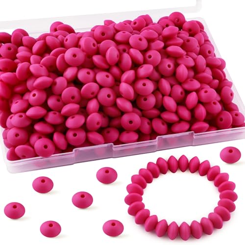 Sunrony Silikon-Linsenperlen, 12 mm, Silikonperlen für Schlüsselanhänger, Abakus-Perlen für Halsketten, Armbänder, Weltraum, Silikonperlen für Stifte, Magenta, 200 Stück von sunrony