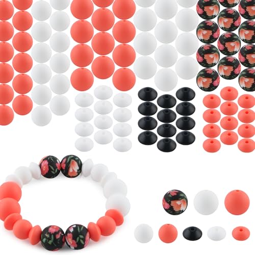 Sunrony Silikonperlen, 12 mm, 15 mm, Silikonperlen für Schlüsselanhänger, 12 mm Silikon-Linsenperlen für Stifte und orangefarbene Blumen, Silikonperlen für Armbänder, Basteln, 100 Stück von sunrony