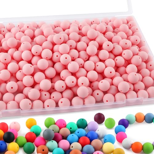 Sunrony Silikonperlen, 170 Stück, 15 mm, Silikonperlen für Schlüsselanhänger, Silikonperlen für Stifte, Silikonperlen zum Basteln (Candy Pink) von sunrony