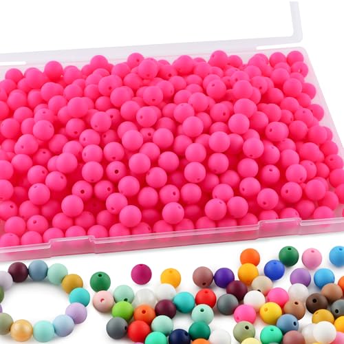 Sunrony Silikonperlen für Schlüsselanhänger, 12 mm, Silikonperlen für Stifte, Silikonperlen zum Basteln (Hot Pink), 240 Stück von sunrony