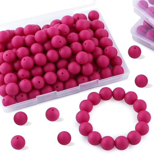 sunrony Silikonperlen, 15 mm, Silikonperlen für Schlüsselanhänger, lose Gummi-Silikonperlen für Halskettenherstellung, runde Silikonperlen für Stifte, Magenta, 70 Stück von sunrony