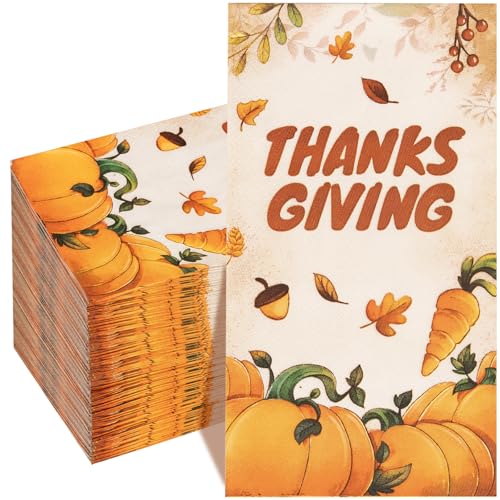 Supernal 100 Stück Thanksgiving-Servietten, Thanksgiving-Dekorationen, Danksagungsgeschirr, Kürbis-Dekorationen, Kürbis- und Karotten-Papierservietten, Herbst-Party-Dekorationen, Danksagungsgeschirr von supernal