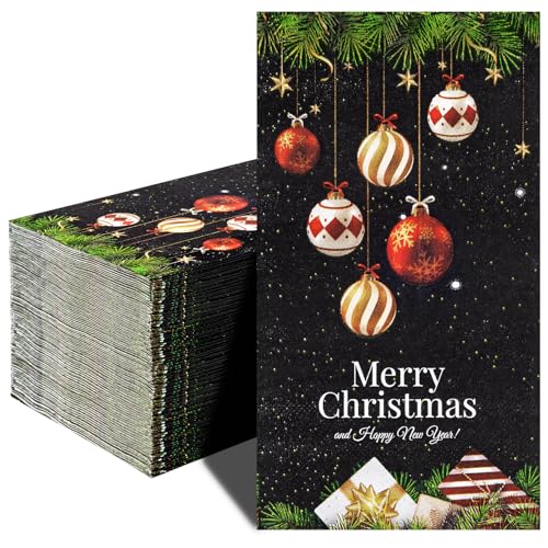 Supernal 100 Stück Weihnachtsservietten, Weihnachtskugel-Papierservietten, Weihnachtspapierservietten, Weihnachts-Cocktail-Servietten, Winter-Servietten, Abendessenservietten für Weihnachtsfeiern von supernal