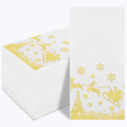 Supernal Weihnachtsservietten, Weihnachtselch-Servietten, goldene Weihnachtsservietten, Weihnachtspapierservietten, goldene Weihnachtselch-Papierservietten, gelbe Npkins für Weihnachtsfeier, 100 Stück von supernal