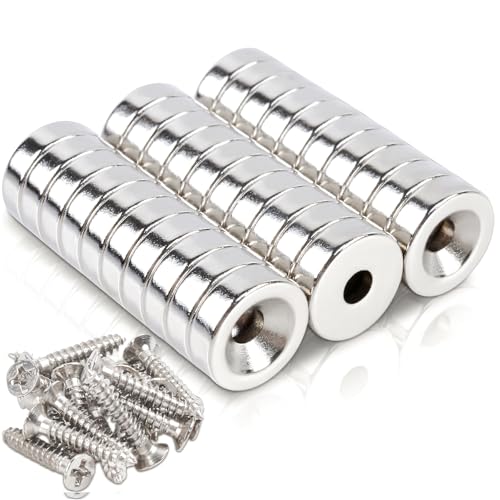 30 Stück Neodym Magnete Extra Stark 10x3 mm Blende 3mm, Senkkopf Rundmagne Magnete Mit Loch, Magnete Stark Flach Klein, Magnet mit Schrauben Topfmagnet für Küchenschrank, Garage von swihorab