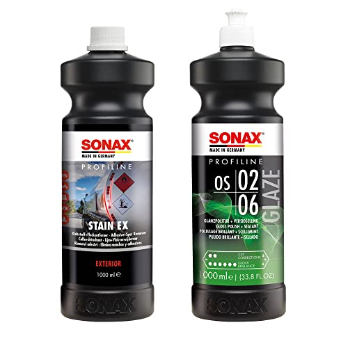 Sonax Profiline Power Set Stain Ex - Klebstoffentferner 1L + OS 02-06 Milde All-in-one-Politur 1L von sx speed-x